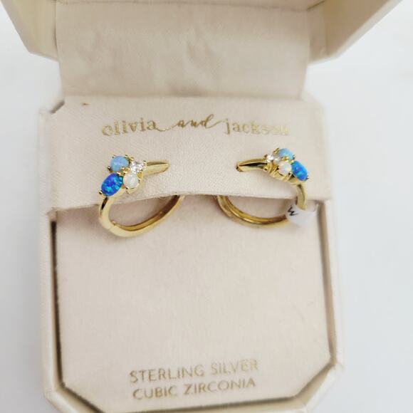 Olivia and Jackson Sterling Silver Cubic Zirconia Earrings Blue Gold Tone Boxed - Picture 7 of 10